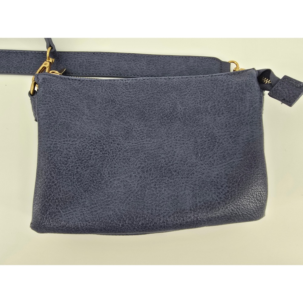Style & Co Navy Blue Pebbled Faux Leather Double Zip Crossbody Bag Gold Hardware
